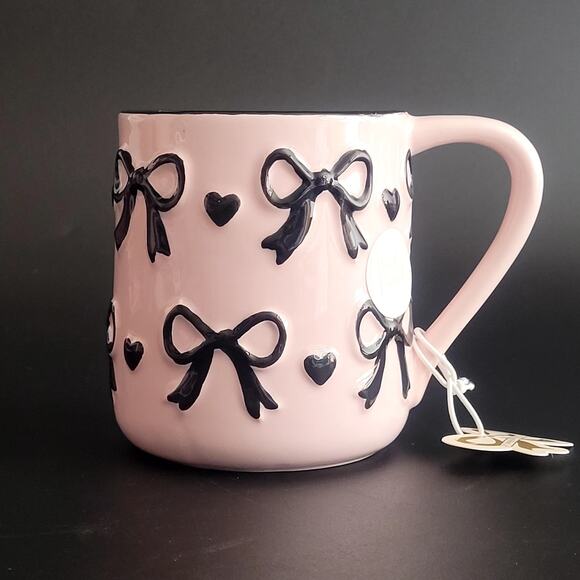 Sheffield Home Coquette Romantic Ballerina Pink Black Bows Hearts Coffee Mug NWT - Picture 1 of 4